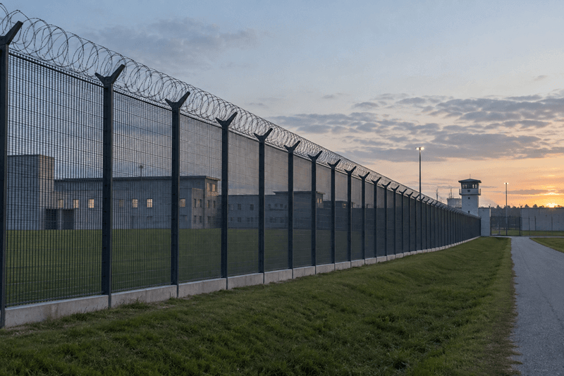 Prison Security Fencing with Concertina Razor Wire